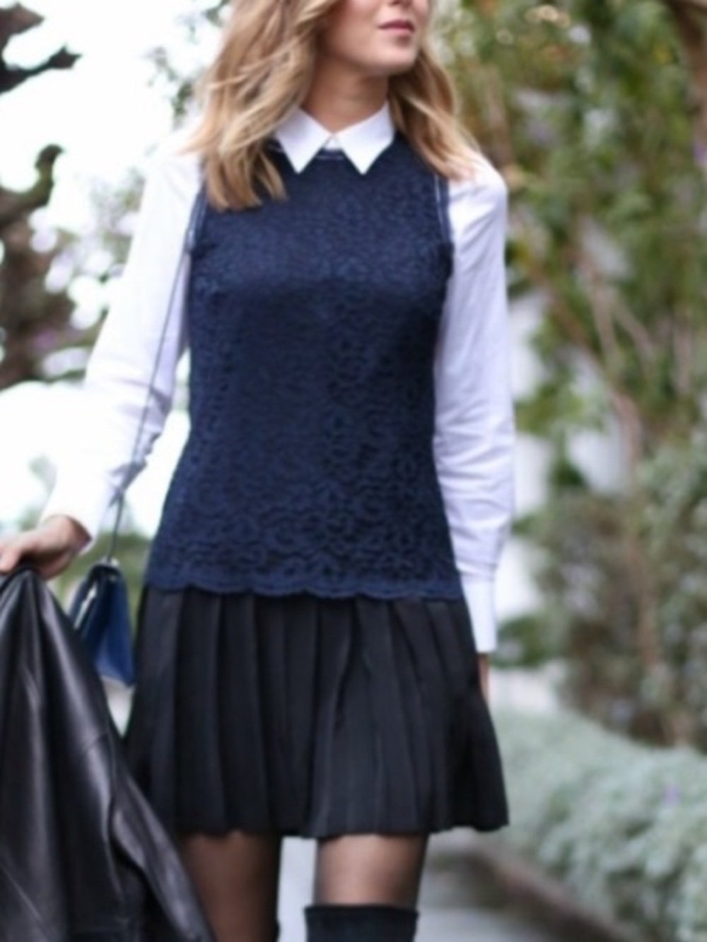 Rebecca Taylor Tank Lace Mix Pleat Dress Navy Black Size 6